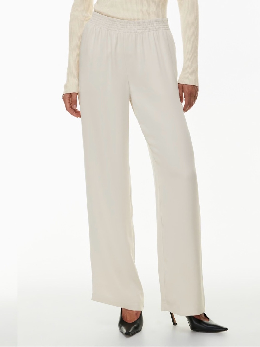 Aritzia Babaton Tribute Pants Ecru Cream Pull On Elastic Waist Trousers Sz XS